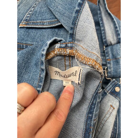 Madewell Skinny Overalls Raw Hem Denim Overalls Medium Blue Wash Size XS H5926 - Picture 5 of 11